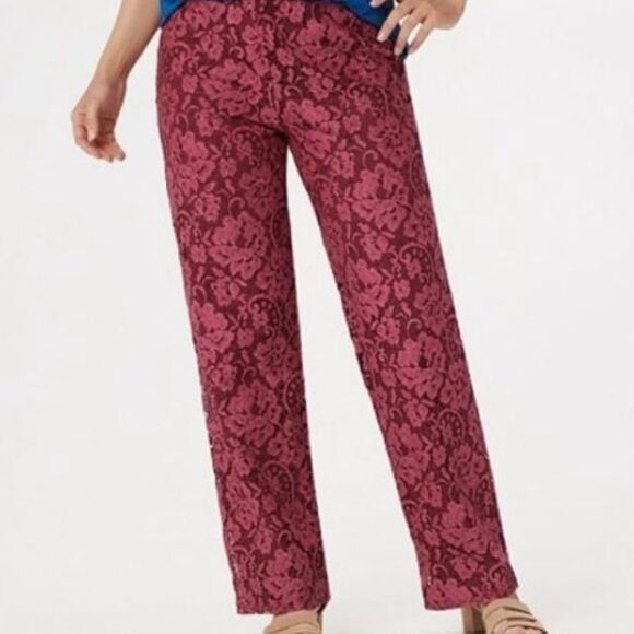 Burgundy Lace Overlay Pants 12 Fall Pull On Linea - Picture 1 of 14